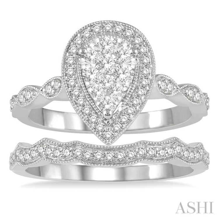 Pear Shape Halo Lovebright Diamond Wedding Set