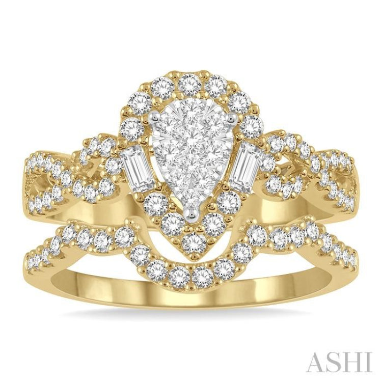 Pear Shape Halo Lovebright Diamond Wedding Set