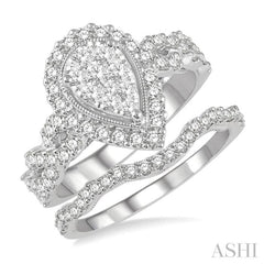 Pear Shape Halo Lovebright Diamond Wedding Set