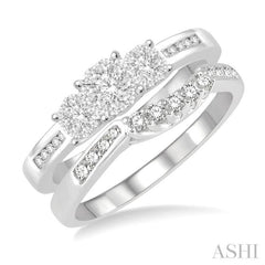 Round Shape Past Present & Future Lovebright Diamond Wedding Set