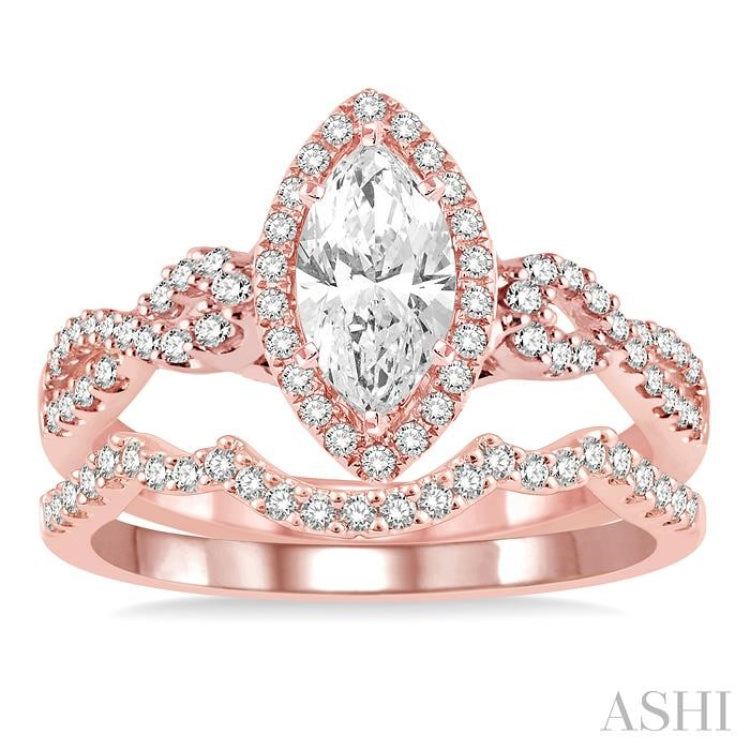 Marquise Shape Halo Diamond Wedding Set