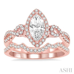 Marquise Shape Halo Diamond Wedding Set