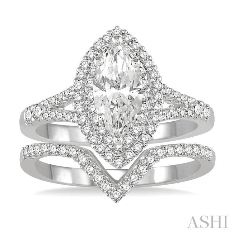 Marquise Shape Halo Diamond Wedding Set