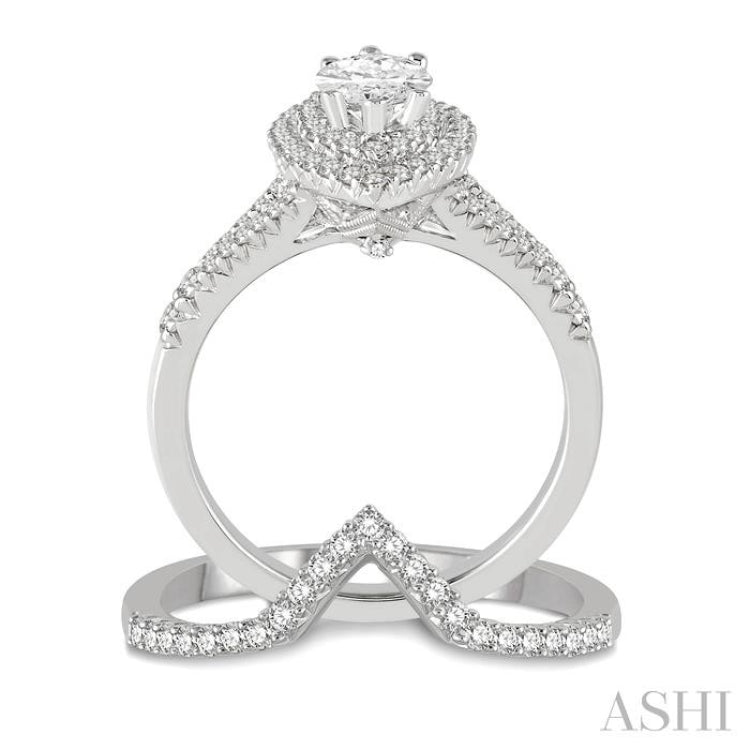 Marquise Shape Halo Diamond Wedding Set