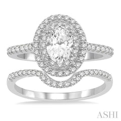 Oval Shape Halo Diamond Wedding Set