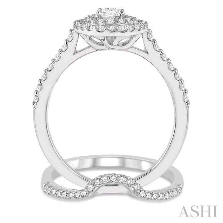 Oval Shape Halo Diamond Wedding Set