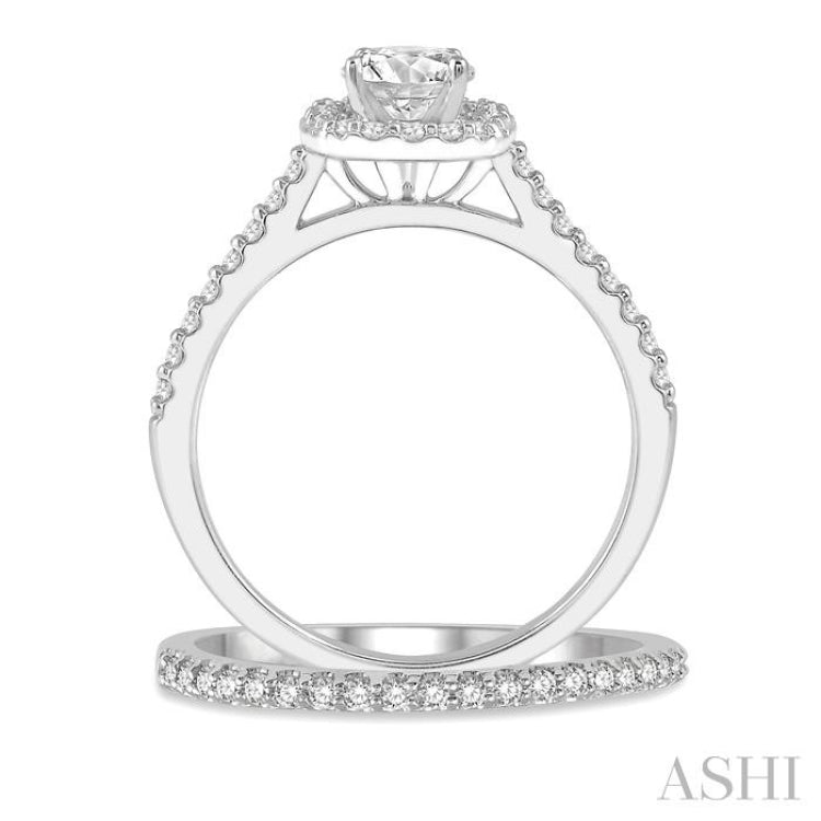 Round Shape Halo Diamond Wedding Set