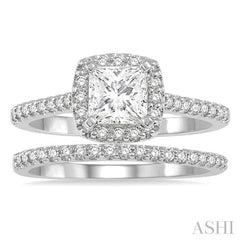 Princess Shape Halo Diamond Wedding Set