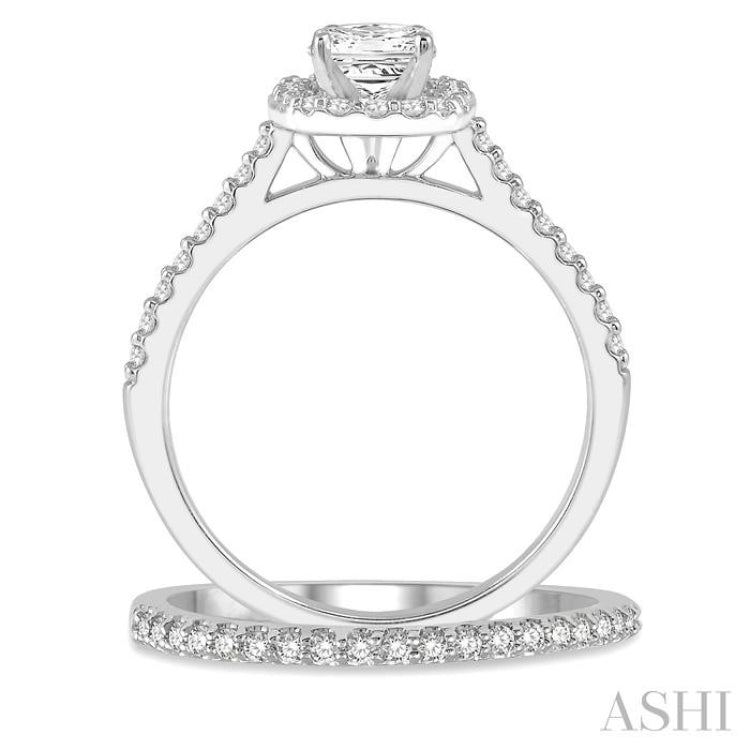 Princess Shape Halo Diamond Wedding Set