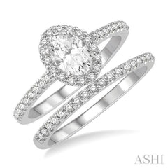 Oval Shape Halo Diamond Wedding Set