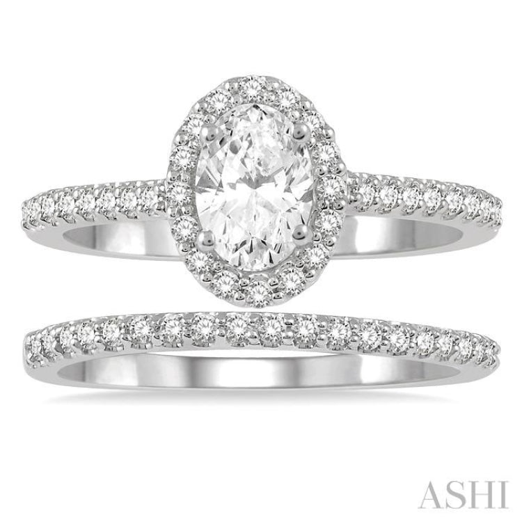 Oval Shape Halo Diamond Wedding Set