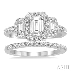 Emerald Shape Halo Diamond Wedding Set