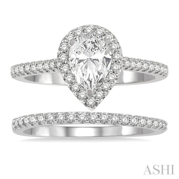 Pear Shape Halo Diamond Wedding Set