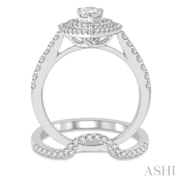 Pear Shape Halo Diamond Wedding Set