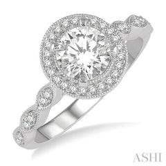 Round Shape Semi-Mount Halo Diamond Engagement Ring