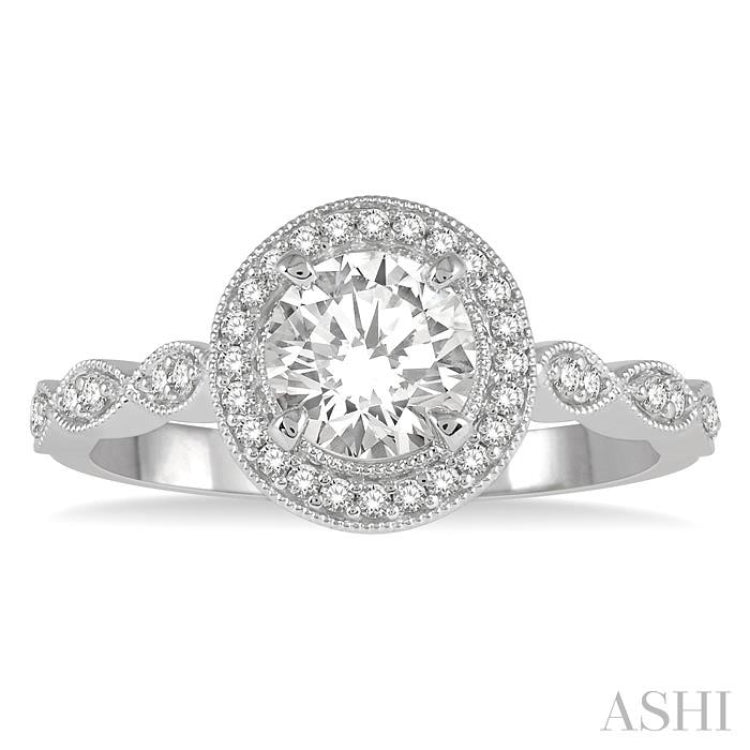 Round Shape Semi-Mount Halo Diamond Engagement Ring