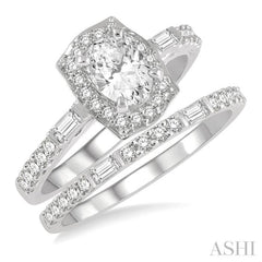 Oval Shape Halo Diamond Wedding Set