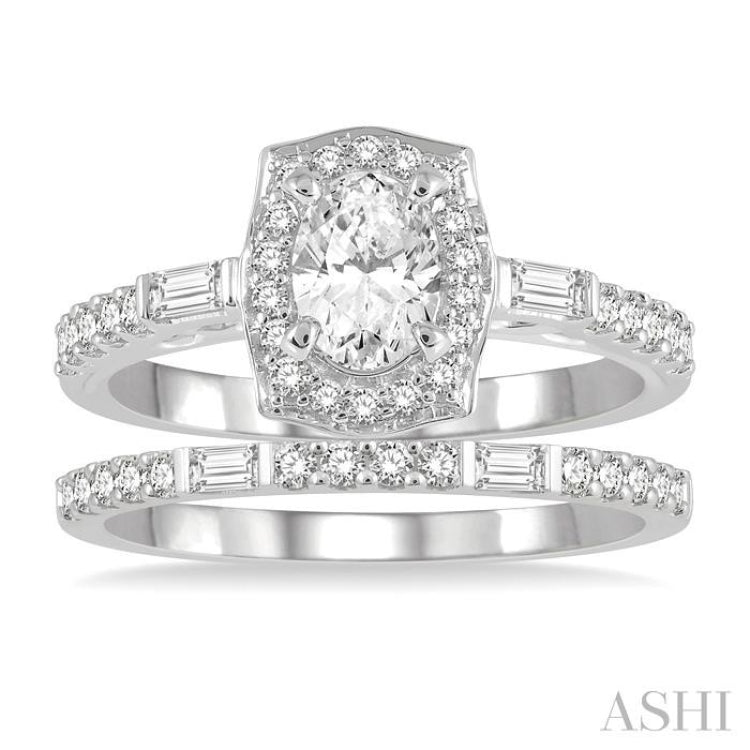 Oval Shape Halo Diamond Wedding Set