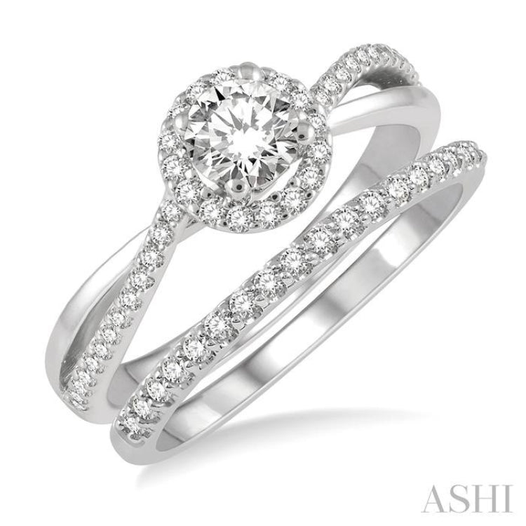 Round Shape Halo Diamond Wedding Set