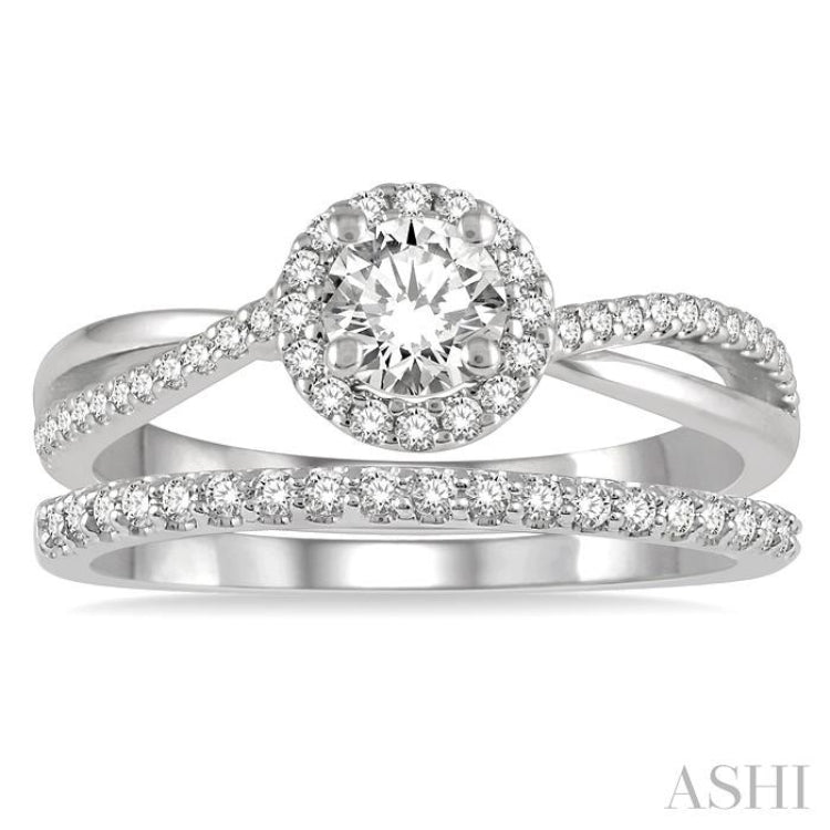 Round Shape Halo Diamond Wedding Set