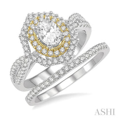 Oval Shape Halo Diamond Wedding Set