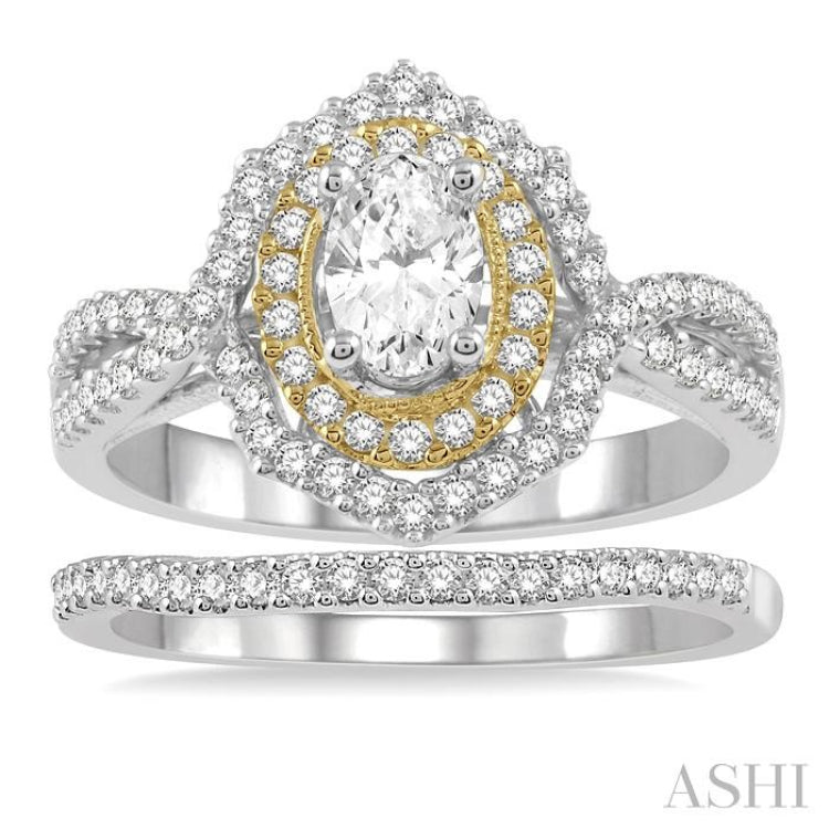 Oval Shape Halo Diamond Wedding Set