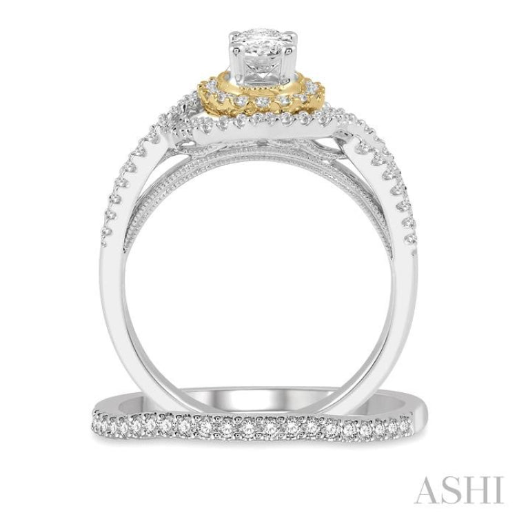 Oval Shape Halo Diamond Wedding Set