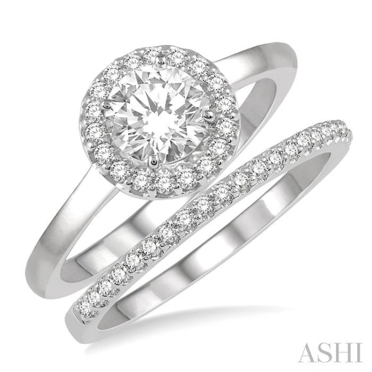 Round Shape Halo Diamond Wedding Set