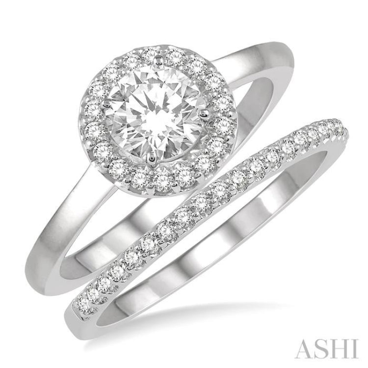 Round Shape Halo Diamond Wedding Set