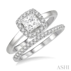 Princess Shape Halo Diamond Wedding Set