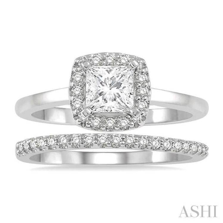 Princess Shape Halo Diamond Wedding Set