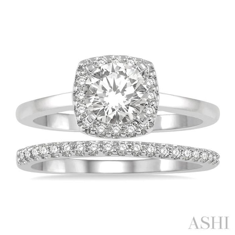 Round Shape Halo Diamond Wedding Set