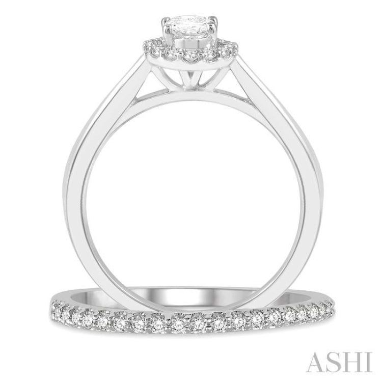 Oval Shape Halo Diamond Wedding Set