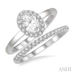 Oval Shape Halo Diamond Wedding Set