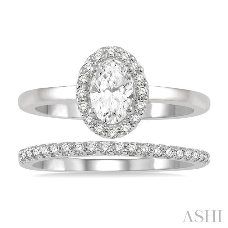 Oval Shape Halo Diamond Wedding Set