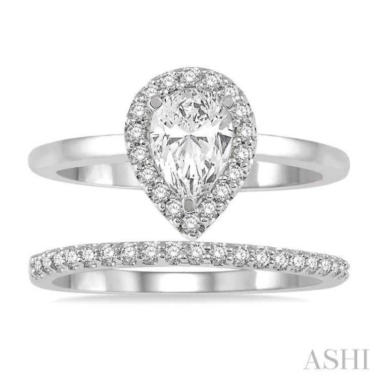 Pear Shape Halo Diamond Wedding Set