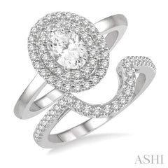 Oval Shape Halo Diamond Wedding Set