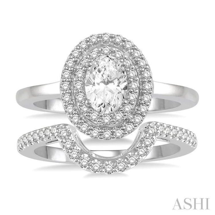 Oval Shape Halo Diamond Wedding Set