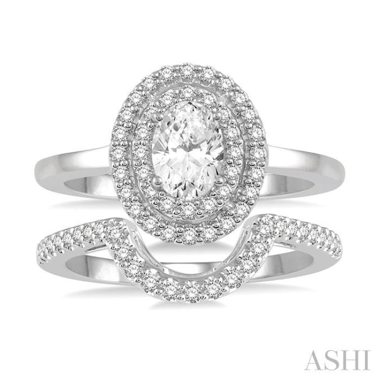 Oval Shape Halo Diamond Wedding Set