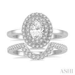 Oval Shape Halo Diamond Wedding Set