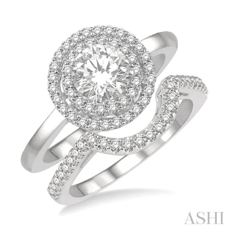 Round Shape Halo Diamond Wedding Set