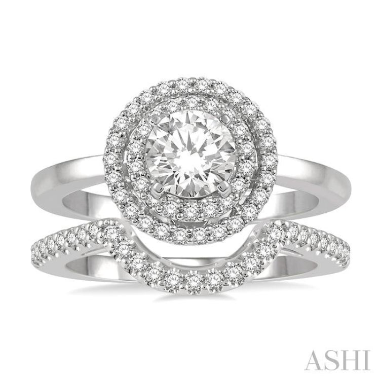 Round Shape Halo Diamond Wedding Set