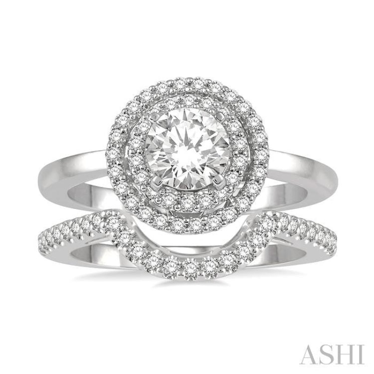 Round Shape Halo Diamond Wedding Set