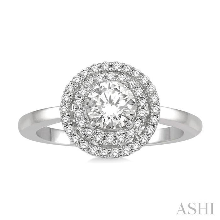 Round Shape Semi-Mount Halo Diamond Engagement Ring