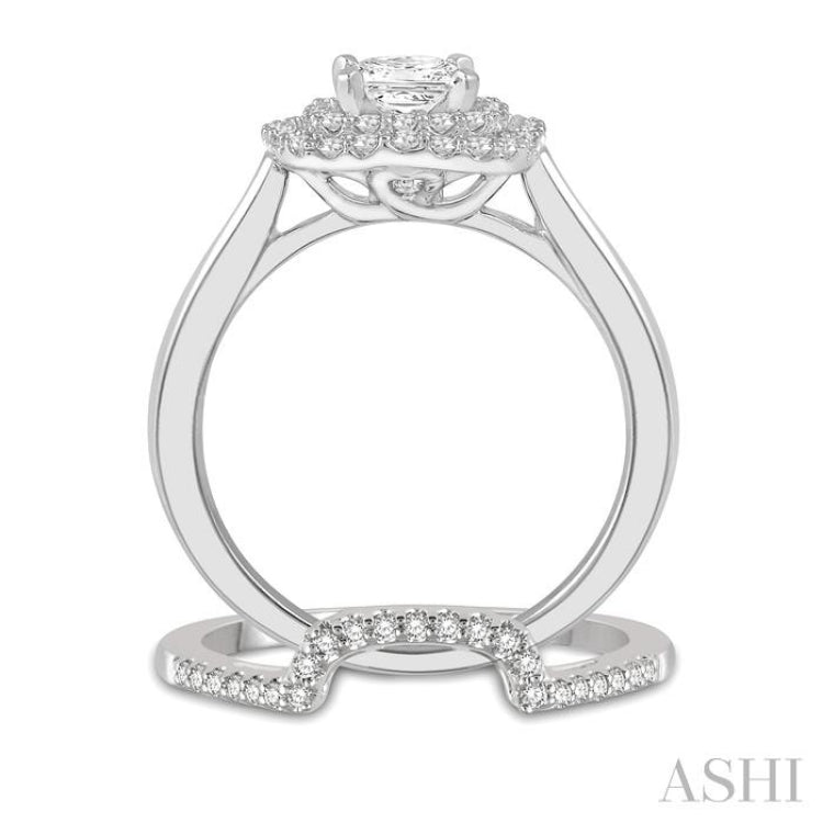 Princess Shape Halo Diamond Wedding Set