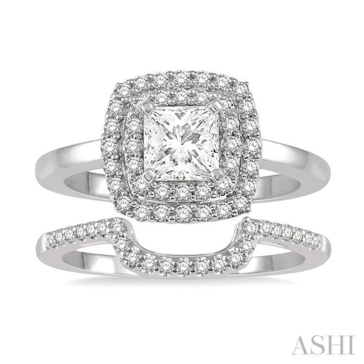 Princess Shape Halo Diamond Wedding Set