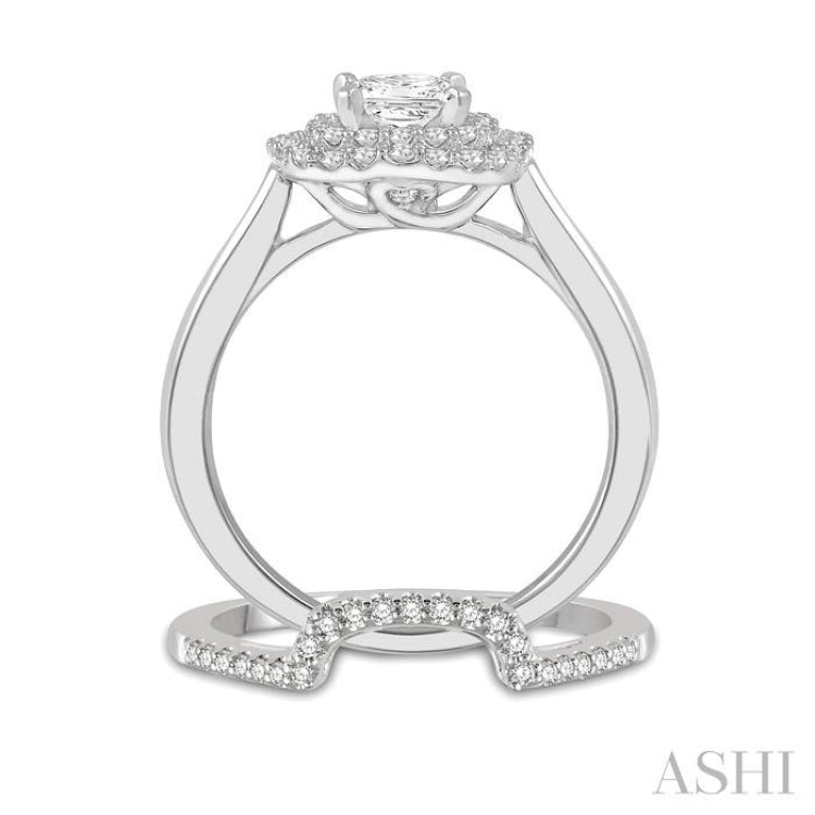 Princess Shape Halo Diamond Wedding Set