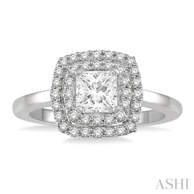 Princess Shape Semi-Mount Halo Diamond Engagement Ring