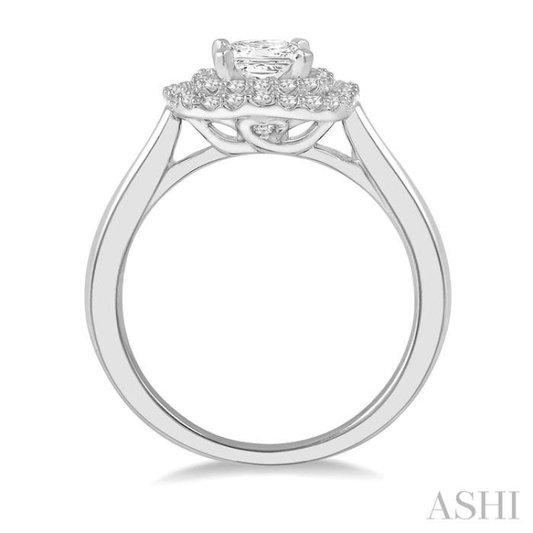 Princess Shape Semi-Mount Halo Diamond Engagement Ring