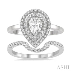 Pear Shape Halo Diamond Wedding Set